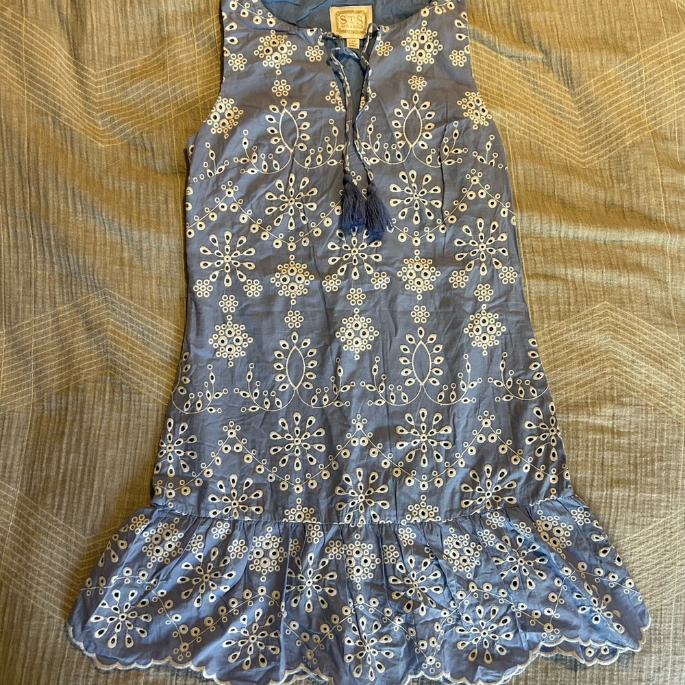 Sail to Sable Blue and White Embroidered Dress